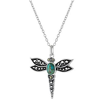 Athra NJ Inc Sterling Silver Turquoise Dragonfly Pendant Necklace