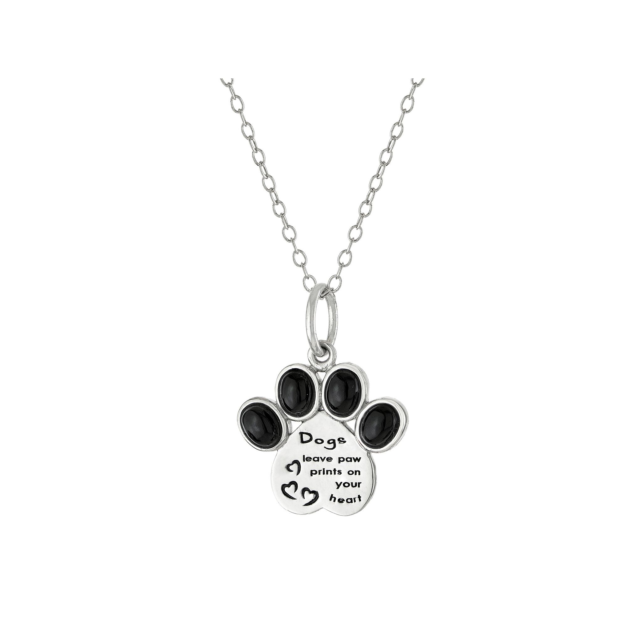 Athra NJ Inc Sterling Silver Onyx Paw Print Pendant Necklace, Womens, Siz