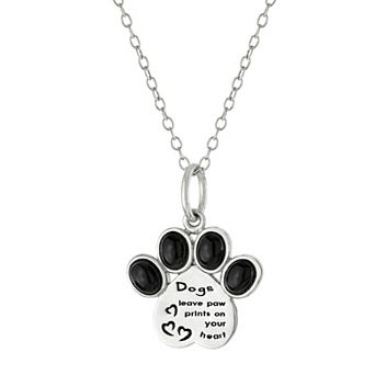 Athra NJ Inc Sterling Silver Onyx Paw Print Pendant Necklace