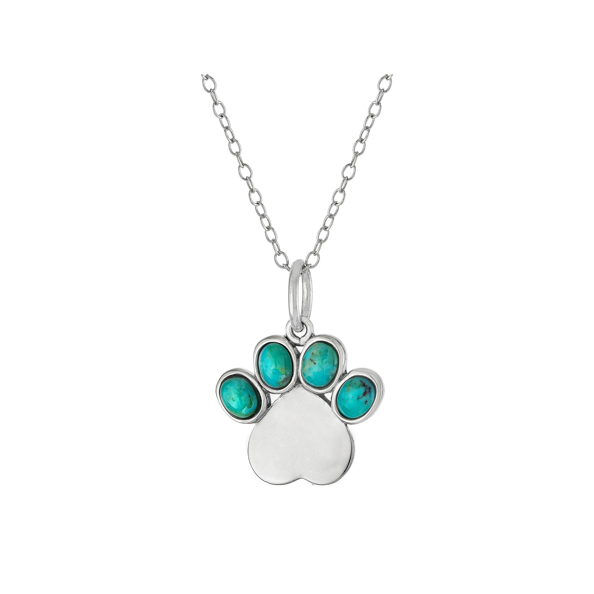 Athra NJ Inc Sterling Silver Turquoise Paw Print Pendant Necklace, Womens