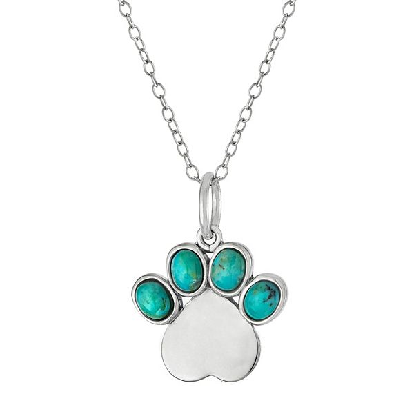 Athra NJ Inc Sterling Silver Turquoise Paw Print Pendant Necklace
