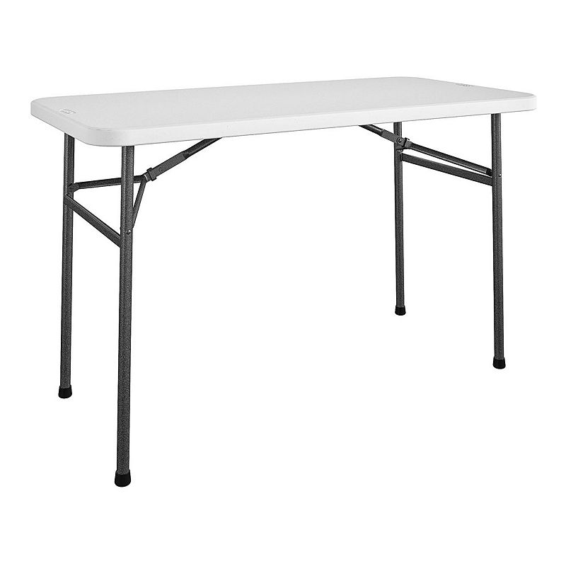 COSCO 4 ft. Straight Folding Utility Table  White  Indoor & Outdoor  Portable Desk  Camping  Tailgating  & Crafting Table
