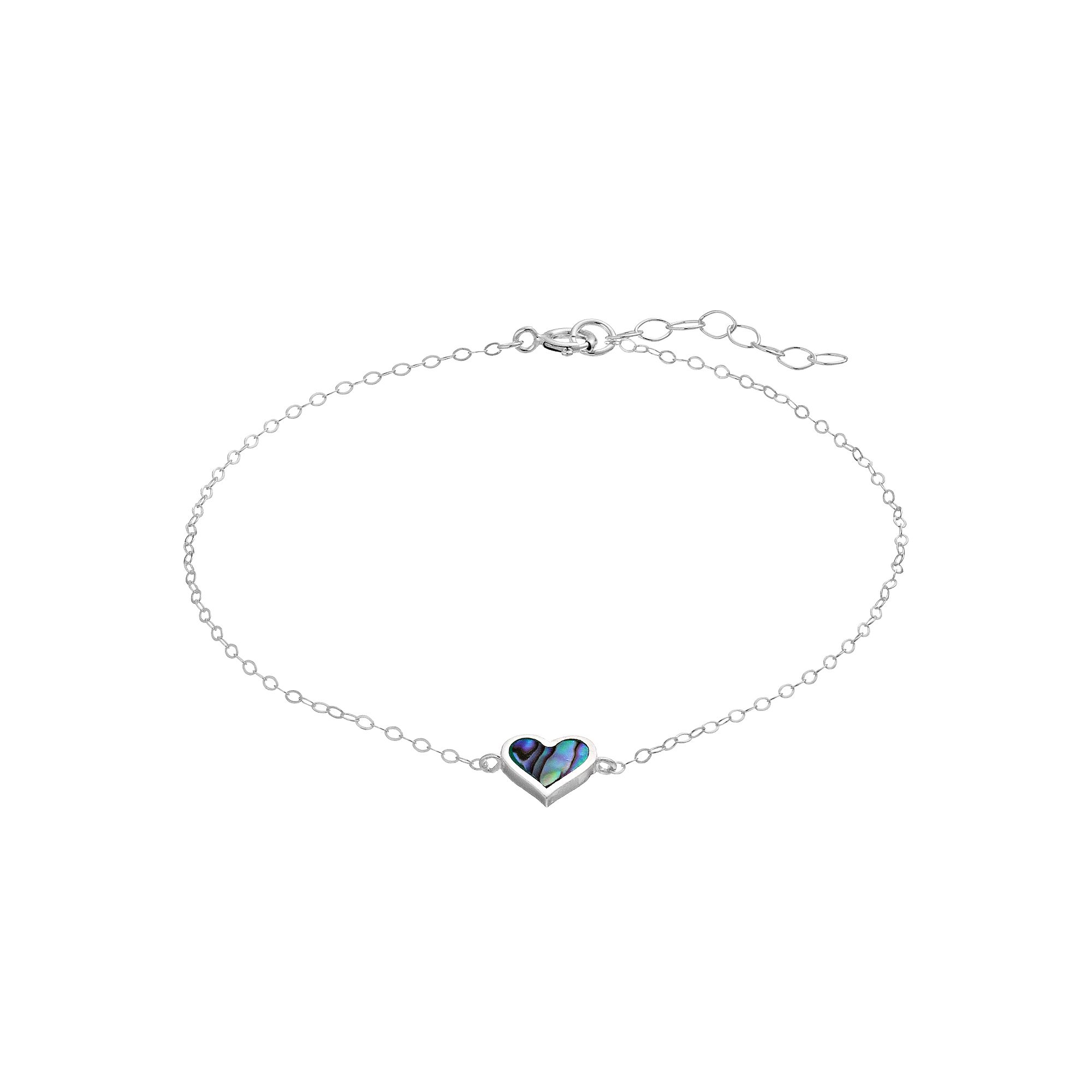 Aleure Precioso Sterling Silver Abalone Inlay Heart Chain Anklet, Womens,