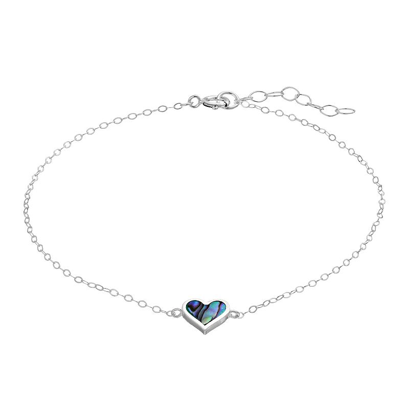 Aleure Precioso Sterling Silver Abalone Inlay Heart Chain Anklet, Womens,