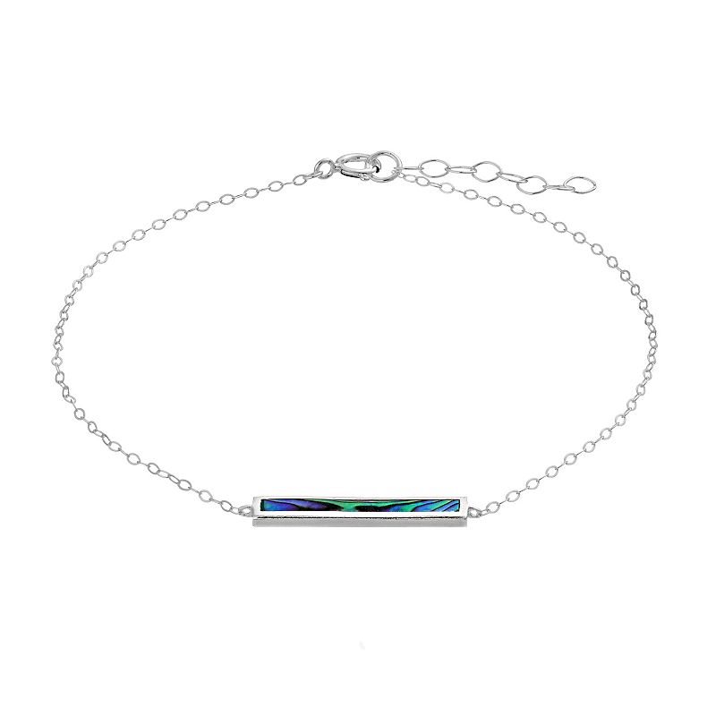 Aleure Precioso Sterling Silver Abalone Inlay Bar Chain Anklet, Womens, S