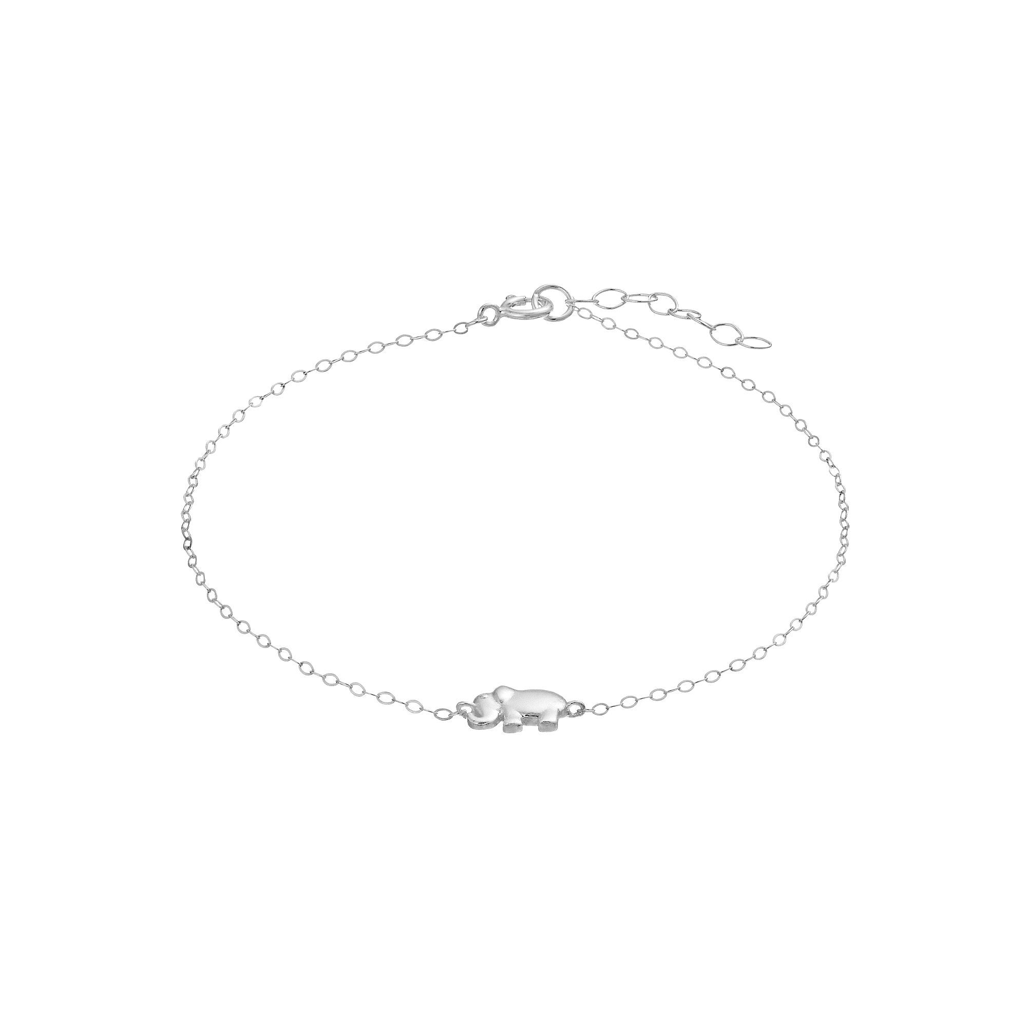 Aleure Precioso Sterling Silver Elephant Station Chain Anklet, Womens, Si