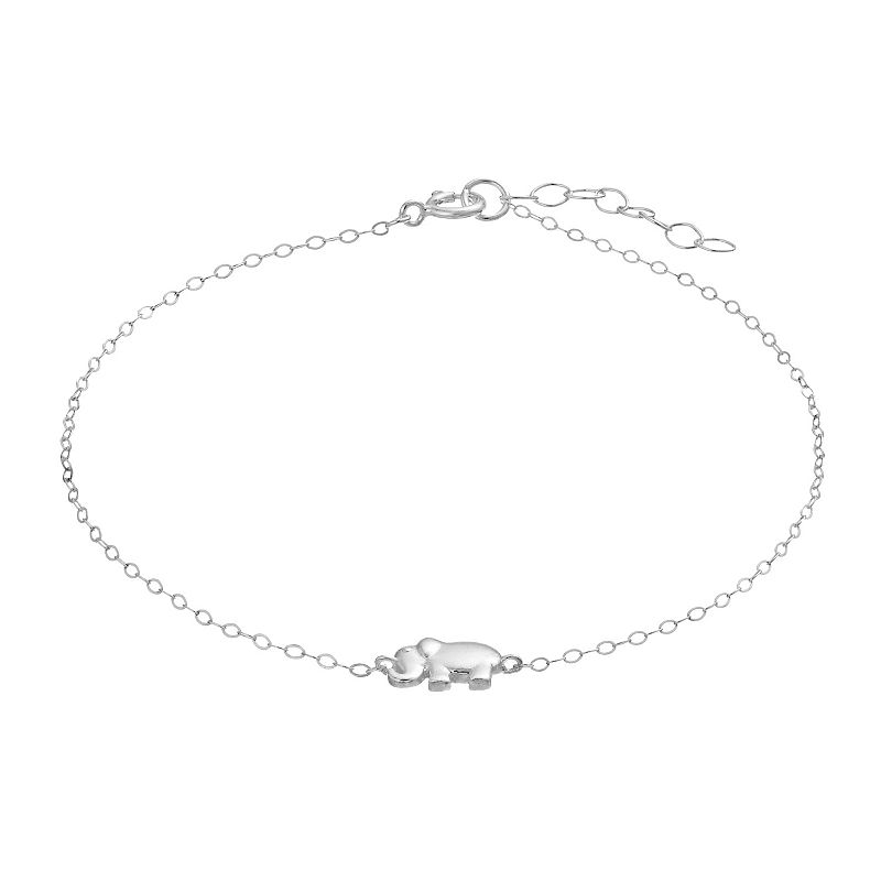 Aleure Precioso Sterling Silver Elephant Station Chain Anklet, Womens, Si