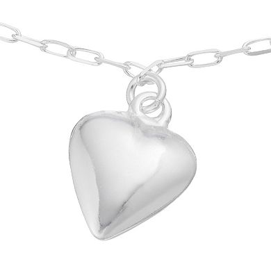 Aleure Precioso Sterling Silver Puffed Heart Charm Anklet