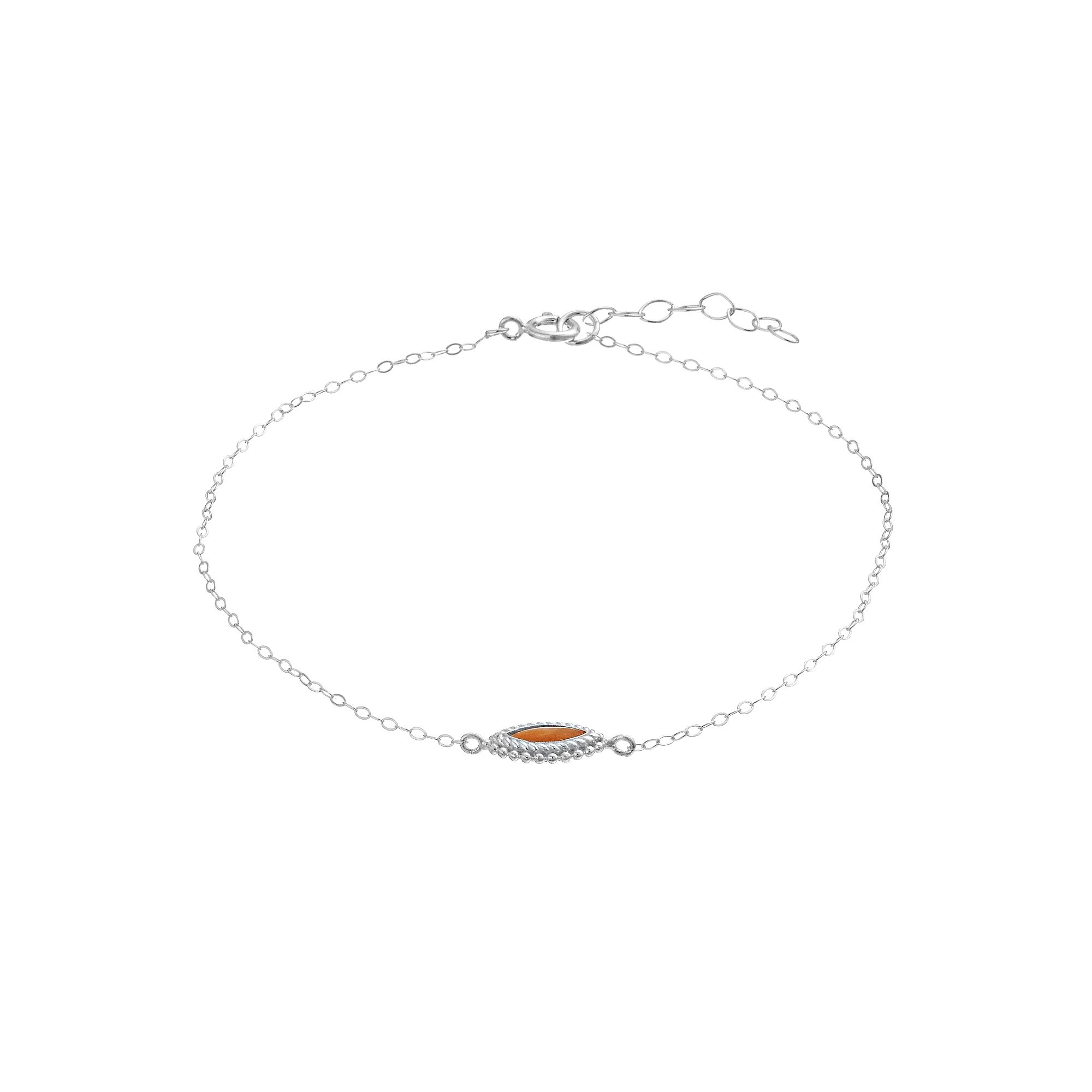 Aleure Precioso Sterling Silver White Abalone Inlay Marquise Station Ankle