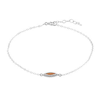 Aleure Precioso Sterling Silver White Abalone Inlay Marquise Station Anklet