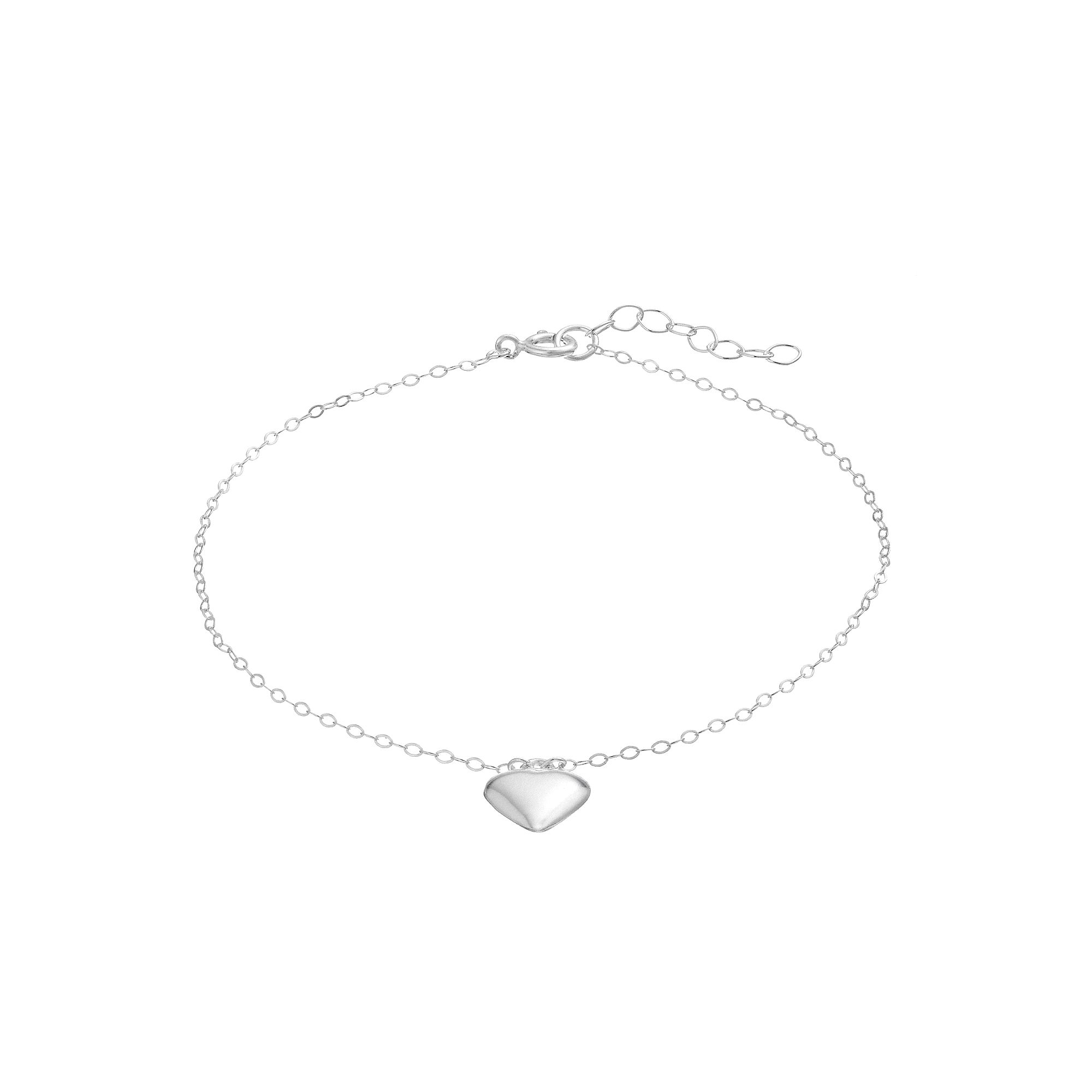 Aleure Precioso Sterling Silver Puffed Heart Charm Anklet, Womens, Size: 