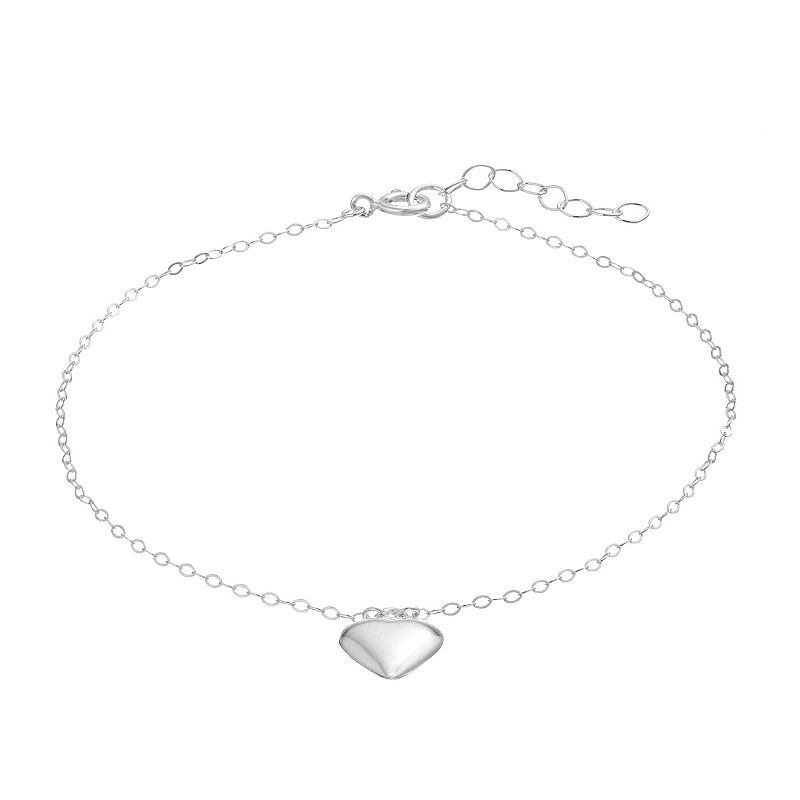 Aleure Precioso Sterling Silver Puffed Heart Charm Anklet, Womens, Size: 