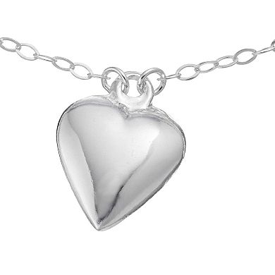 Aleure Precioso Sterling Silver Puffed Heart Charm Anklet