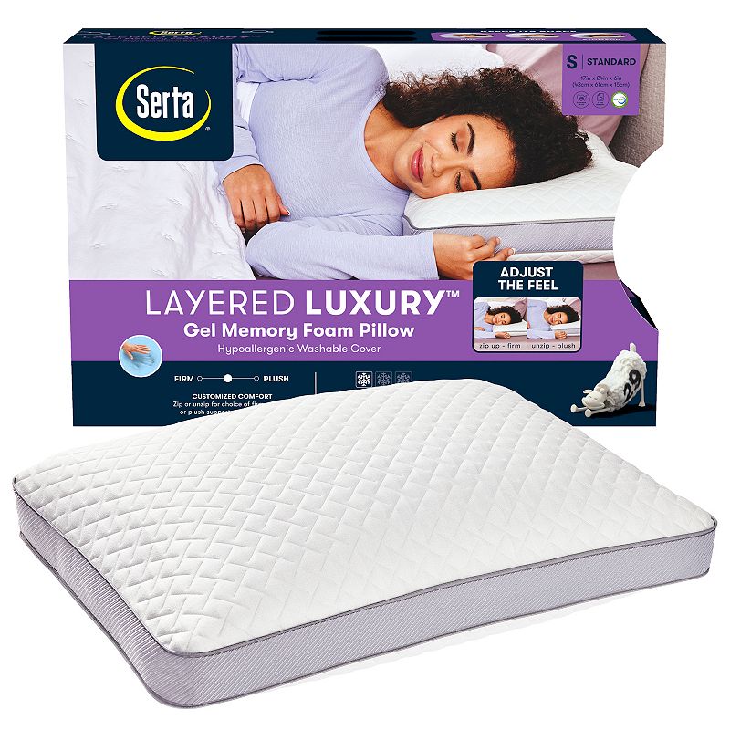 Serta Layered Luxury Gel Memory Foam Pillow, White, Standard