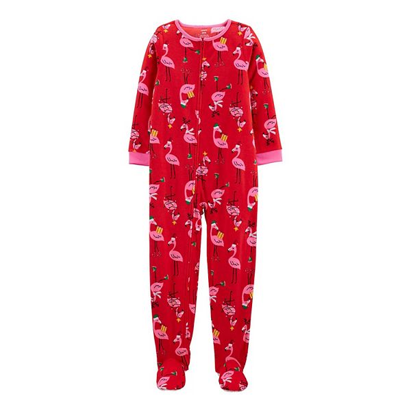 Girls 4 14 Carter s One Piece Fleece Christmas Flamingo Footed Pajamas