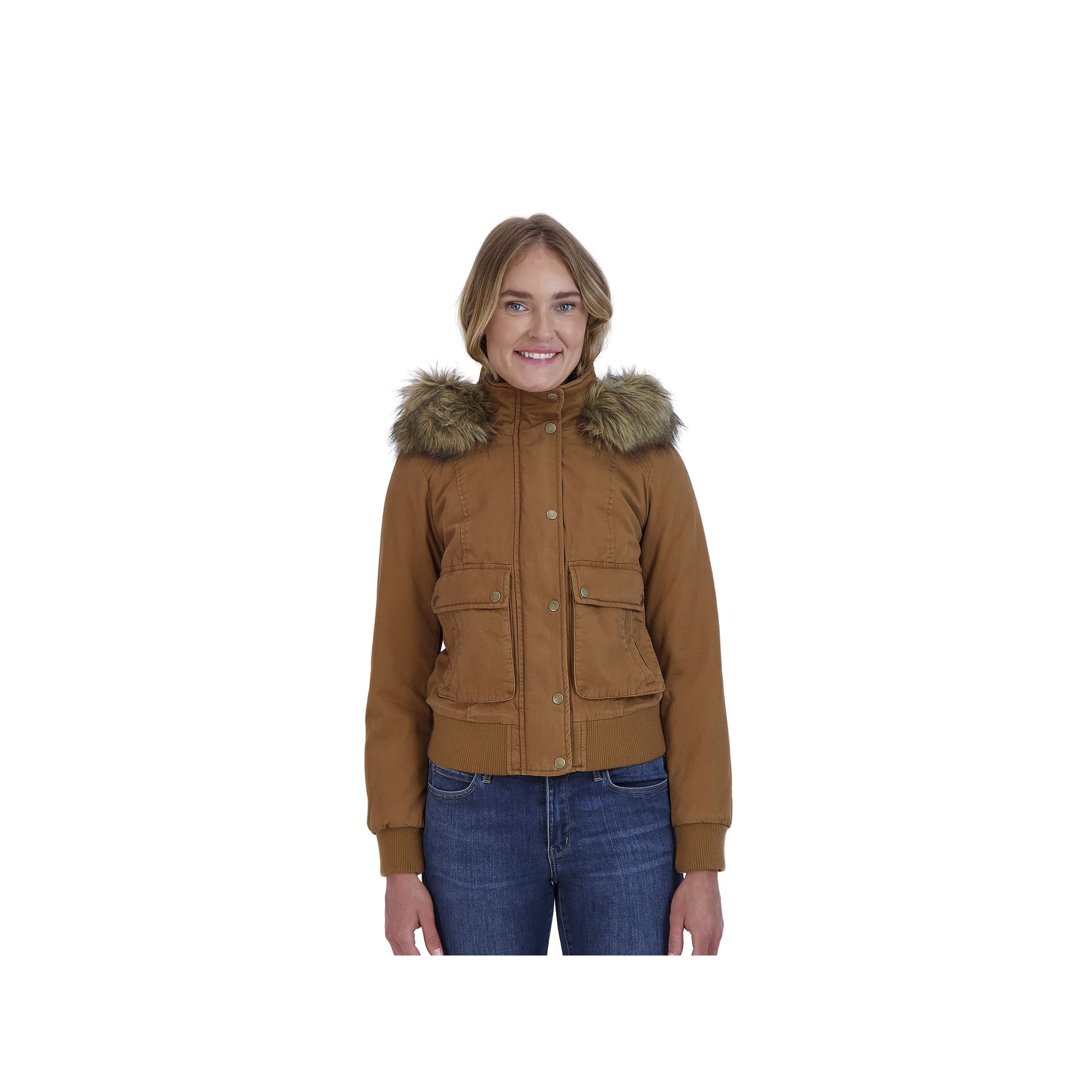 Juniors Sebby Faux-Fur Hood Bomber Parka, Womens, Size: Small, Black