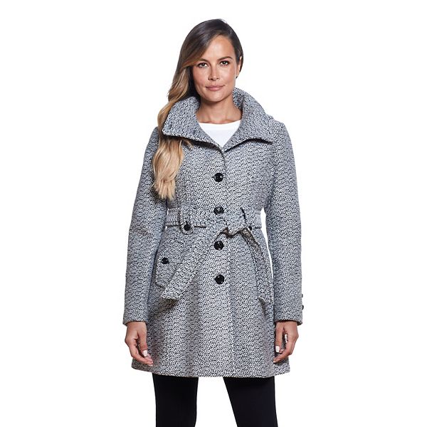 Gallery Hooded Wool Blend Walker Coat, Gray Wool Women S Coat With Hood