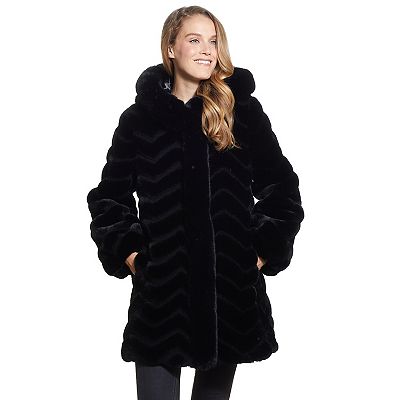 Women s Gallery Hooded Faux Fur Walker Jacket