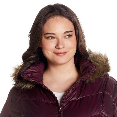 Plus Size Gallery Faux-Fur Hood Chevron Long Puffer Coat