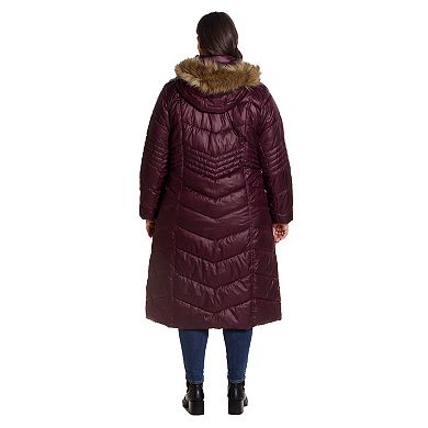 Plus Size Gallery Faux-Fur Hood Chevron Long Puffer Coat