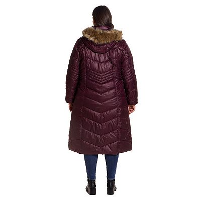 Gallery hooded chevron shops faux fur coat