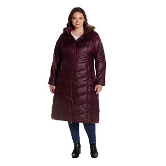 Plus Size Gallery Faux-Fur Hood Chevron Long Puffer Coat