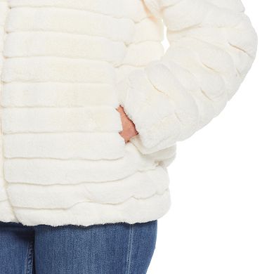 Women's Gallery Hooded Grooved Faux-Fur Jacket