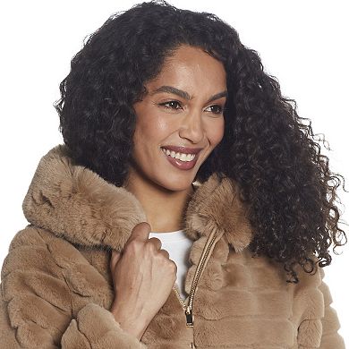 Women's Gallery Hooded Grooved Faux-Fur Jacket