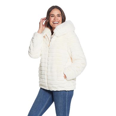 Women's Gallery Hooded Grooved Faux-Fur Jacket