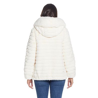 Women's Gallery Hooded Grooved Faux-Fur Jacket