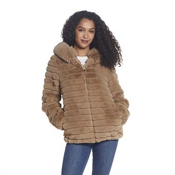 Women's Gallery Hooded Grooved Faux-Fur Jacket