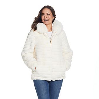 Women's Gallery Hooded Grooved Faux-Fur Jacket