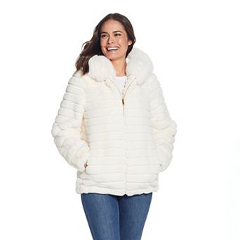 Women's Gallery Hooded Grooved Faux-Fur Jacket