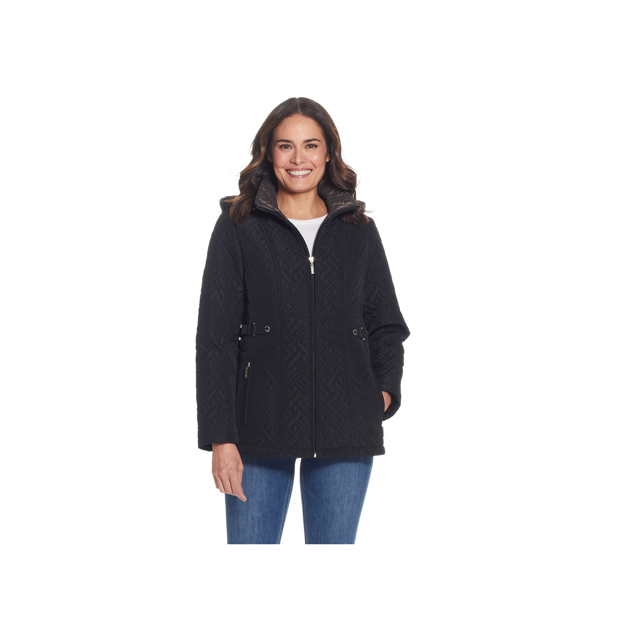 Womens Gallery Hooded Quilt Jacket, Size: Small, Black