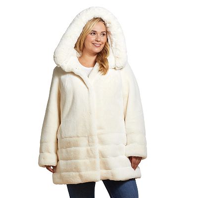 Plus size faux fur hooded jacket best sale