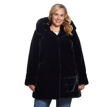 Plus Size Gallery Hooded Faux-Fur Jacket