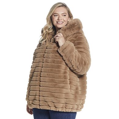 Plus Size Gallery Hooded Faux-Fur Jacket