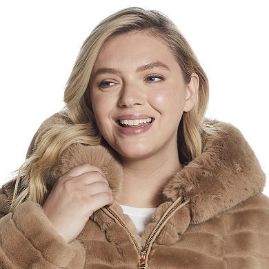 Plus Size Gallery Hooded Faux-Fur Jacket