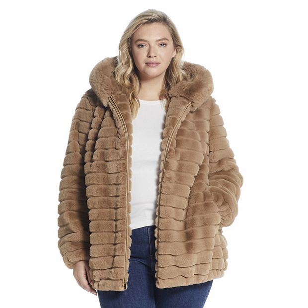 Plus Size Gallery Hooded Faux Fur Jacket