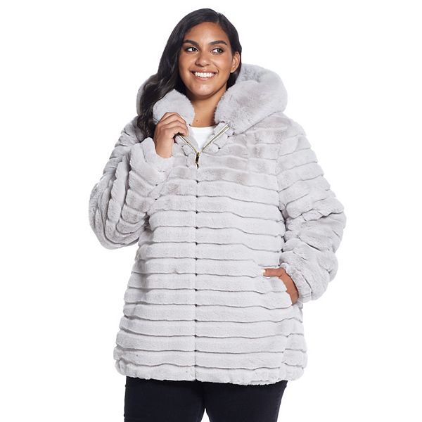 Plus Size Gallery Hooded Faux Fur Jacket