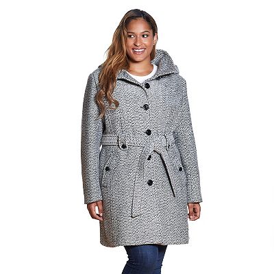 Plus Size Gallery Hooded Wool Blend Walker Coat