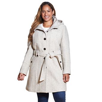 Plus Size Gallery Hooded Wool-Blend Walker Coat