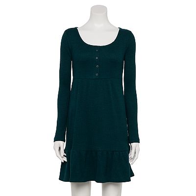 waffle knit babydoll dress Juniors' SO® Henley Waffle Knit Babydoll Mini Dress