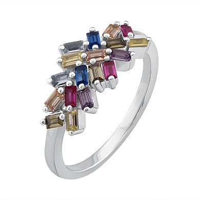 OLIVIA AND HARPER Sterling Silver Multi-Color Cubic Zirconia & Lab-Created Ruby Ring