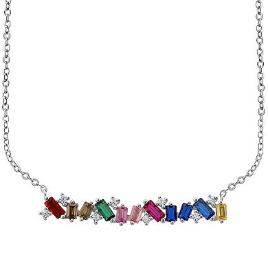 OLIVIA AND HARPER Sterling Silver Multi-Color Cubic Zirconia, Lab-Created Ruby & Lab-Created Pink Sapphire Bar Necklace