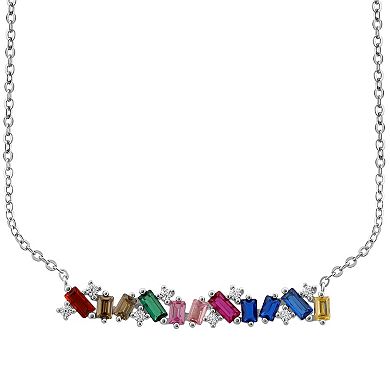 OLIVIA AND HARPER Sterling Silver Multi-Color Cubic Zirconia, Lab-Created Ruby & Lab-Created Pink Sapphire Bar Necklace