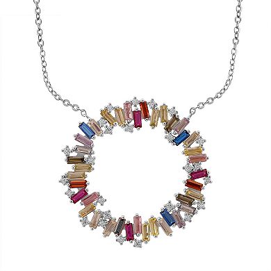 OLIVIA AND HARPER Sterling Silver Multi-Color Cubic Zirconia & Lab-Created Ruby Circle Pendant Necklace