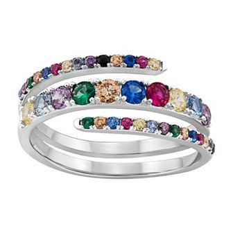 OLIVIA AND HARPER Sterling Silver Multi-Color Cubic Zirconia & Lab-Created Ruby Ring