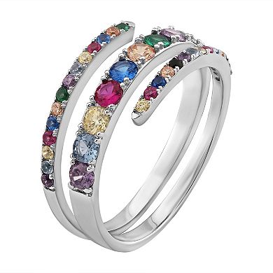 OLIVIA AND HARPER Sterling Silver Multi-Color Cubic Zirconia & Lab-Created Ruby Ring