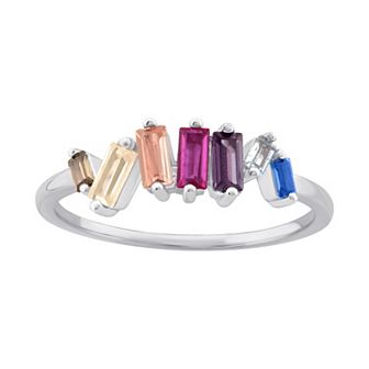 OLIVIA AND HARPER Sterling Silver Multi-Color Cubic Zirconia & Lab-Created Ruby Ring